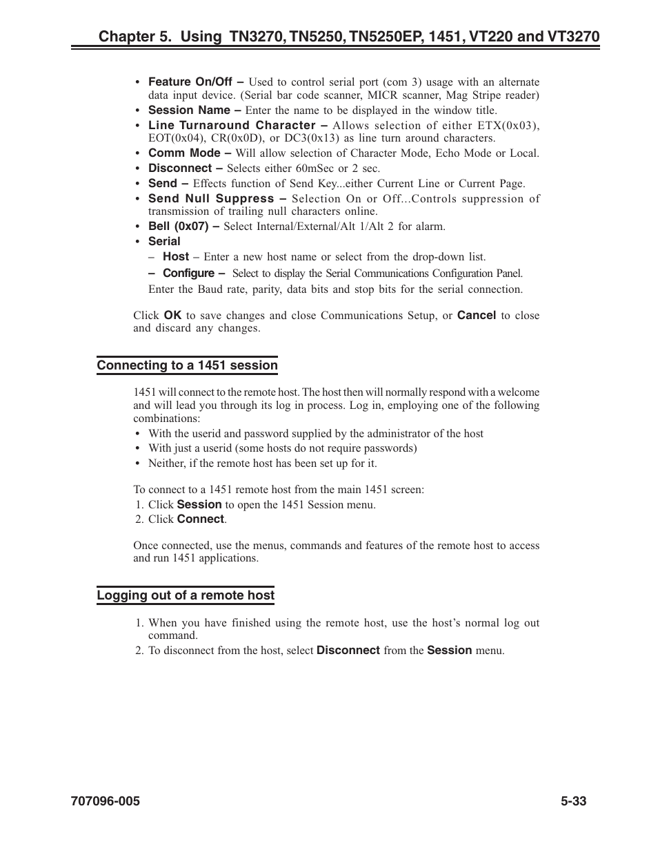 Connecting to a 1451 session, Logging out of a remote host, Session, connecting to | Session, ending | Visara iCON-XT User Manual | Page 99 / 144