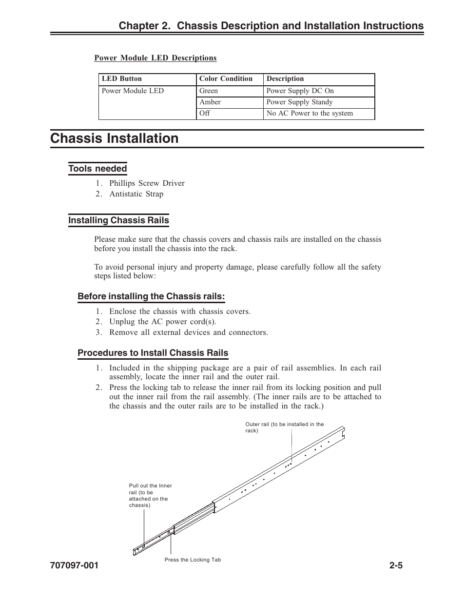 Chassis installation, Tools needed, Installing chassis rails | Chassis installation -5, Tools needed -5 installing chassis rails -5 | Visara iCON-XT Installation User Manual | Page 17 / 34