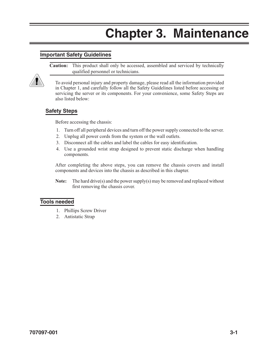 Chapter 3. maintenance, Important safety guidelines, Tools needed | Chapter 3. maintenance -1, Important safety guidelines -1 tools needed -1 | Visara iCON-XT Installation User Manual | Page 23 / 34