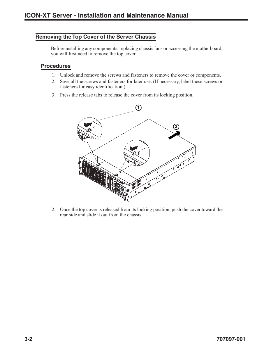 Removing the top cover of the server chassis, Removing the top cover of the server chassis -2 | Visara iCON-XT Installation User Manual | Page 24 / 34