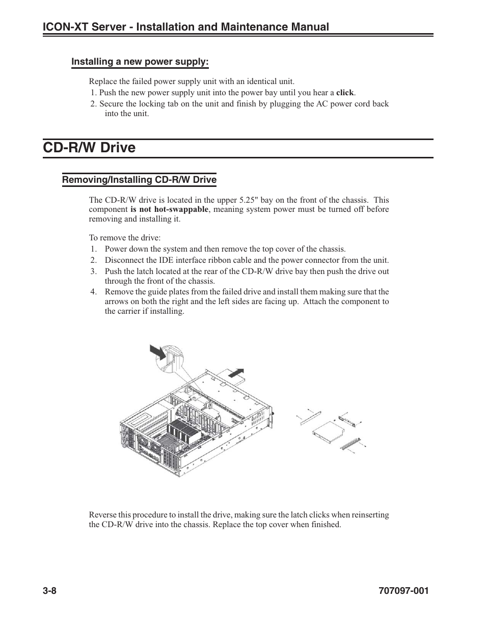 Cd-r/w drive, Removing/installing cd-r/w drive, Cd-r/w drive -8 | Removing/installing cd-r/w drive -8 | Visara iCON-XT Installation User Manual | Page 30 / 34