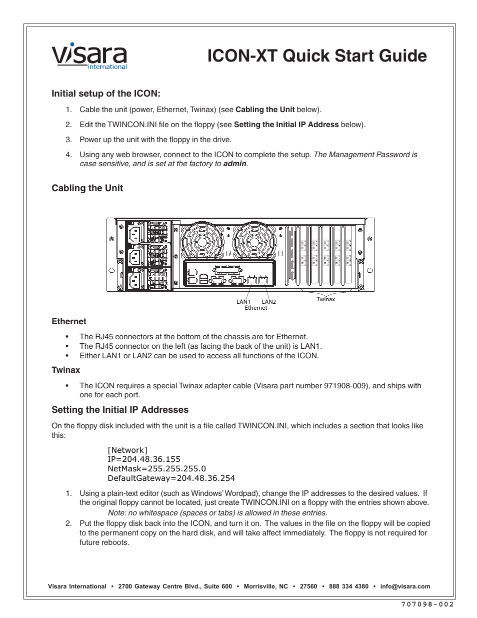 Visara iCON-XT Quick Start User Manual | 2 pages