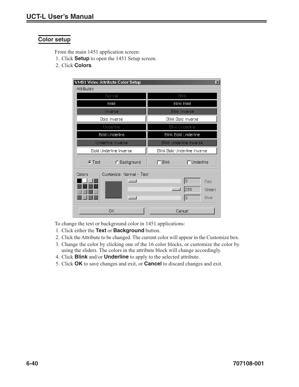 Color setup -40 | Visara UCT-L User Manual | Page 102 / 160