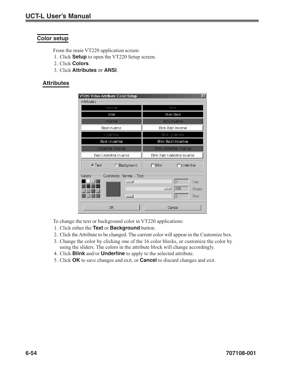 Color setup -54 | Visara UCT-L User Manual | Page 116 / 160