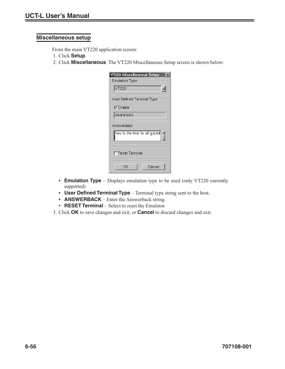 Miscellaneous setup -56 | Visara UCT-L User Manual | Page 118 / 160