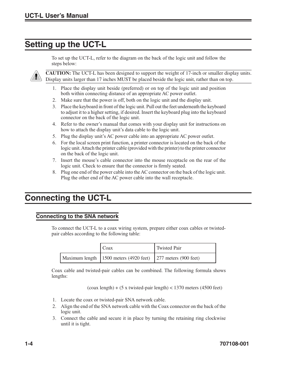 Setting up the uct-l -4 connecting the uct-l -4, Connecting to the sna network -4, Setting up the uct-l | Connecting the uct-l, Uct-l user’s manual | Visara UCT-L User Manual | Page 12 / 160