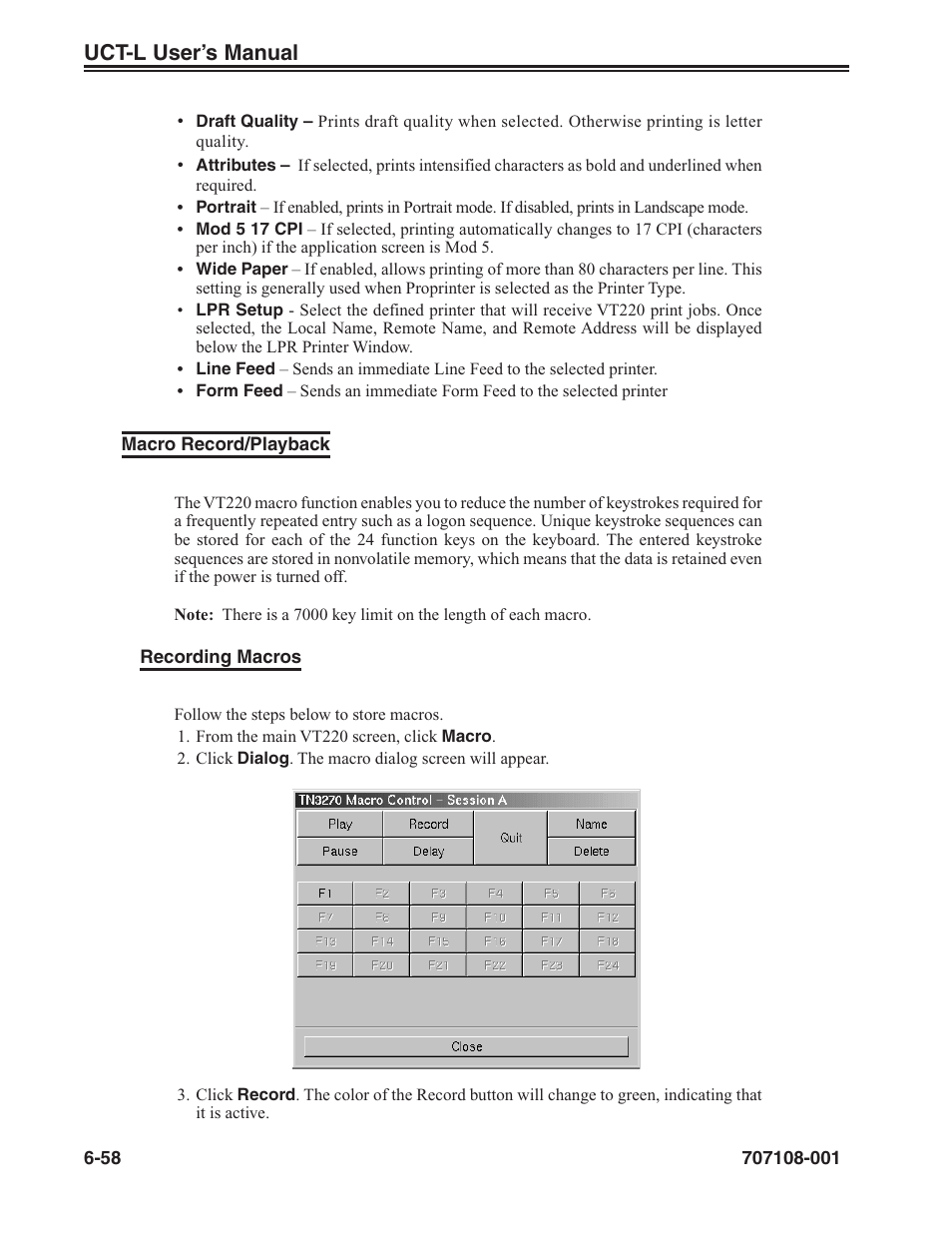 Macro record/playback -58, Uct-l user’s manual | Visara UCT-L User Manual | Page 120 / 160