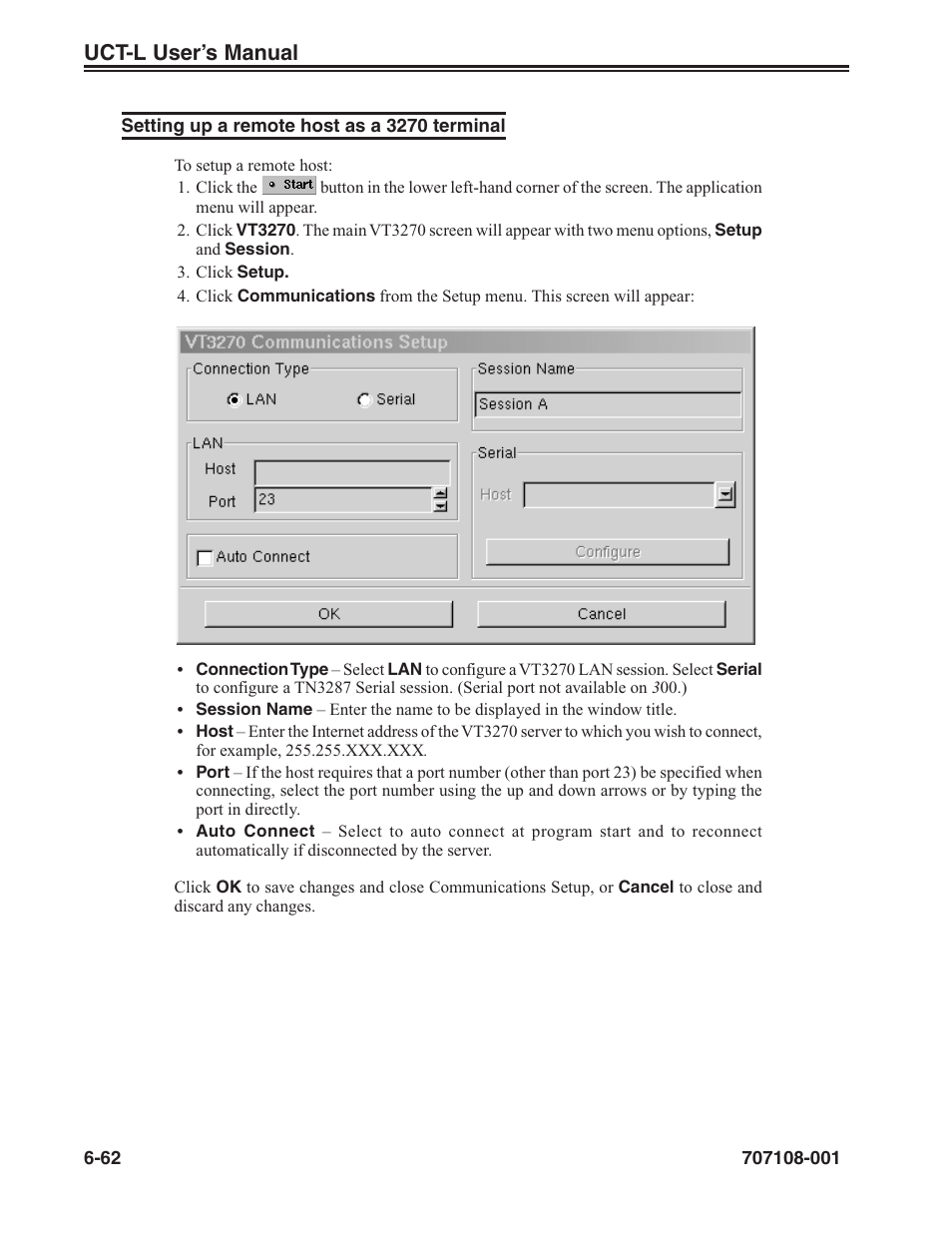 Setting up a remote host as a 3270 terminal -62, Uct-l user’s manual | Visara UCT-L User Manual | Page 124 / 160