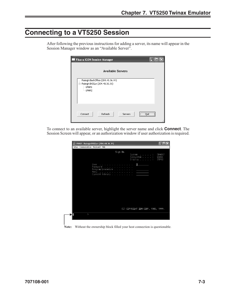 Connecting to a vt5250 session -3, Connecting to a vt5250 session | Visara UCT-L User Manual | Page 133 / 160