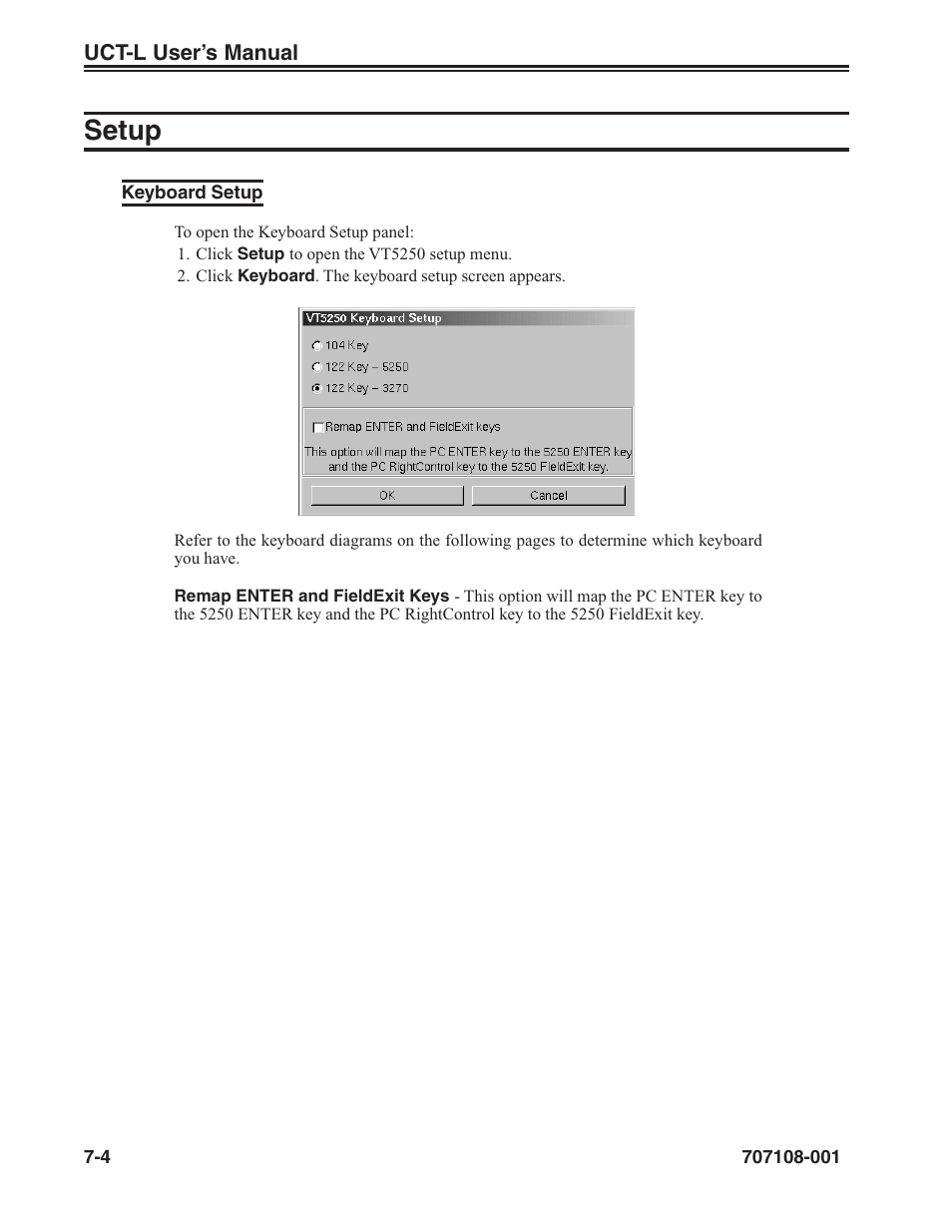 Setup -4, Keyboard setup -4, Setup | Visara UCT-L User Manual | Page 134 / 160