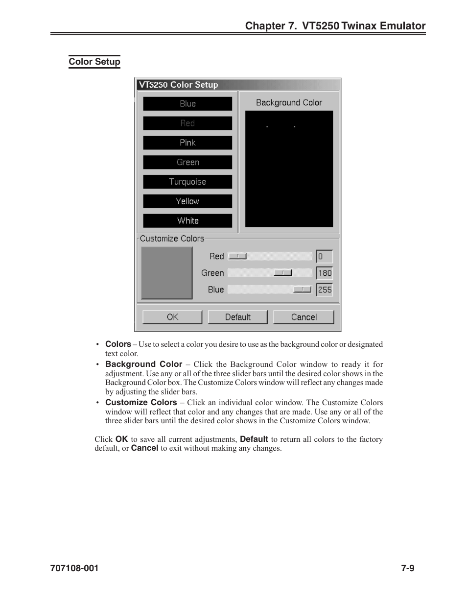 Color setup -9 | Visara UCT-L User Manual | Page 139 / 160