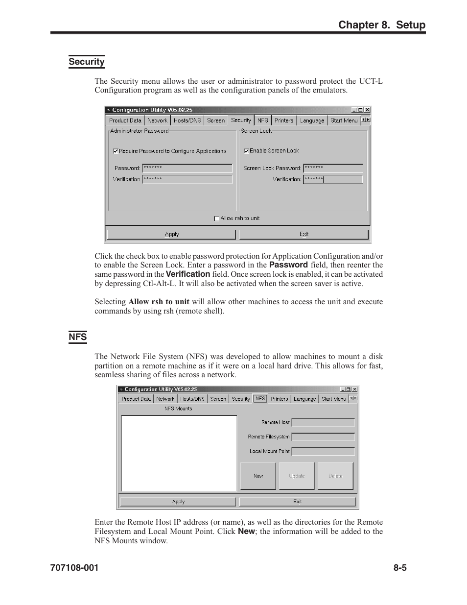 Security -5 nfs -5 | Visara UCT-L User Manual | Page 147 / 160