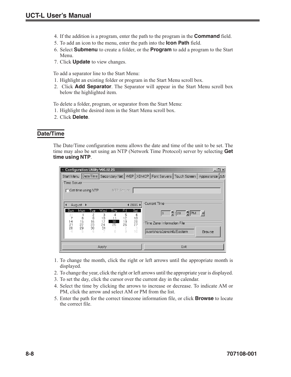 Date/time -8, Uct-l user’s manual | Visara UCT-L User Manual | Page 150 / 160
