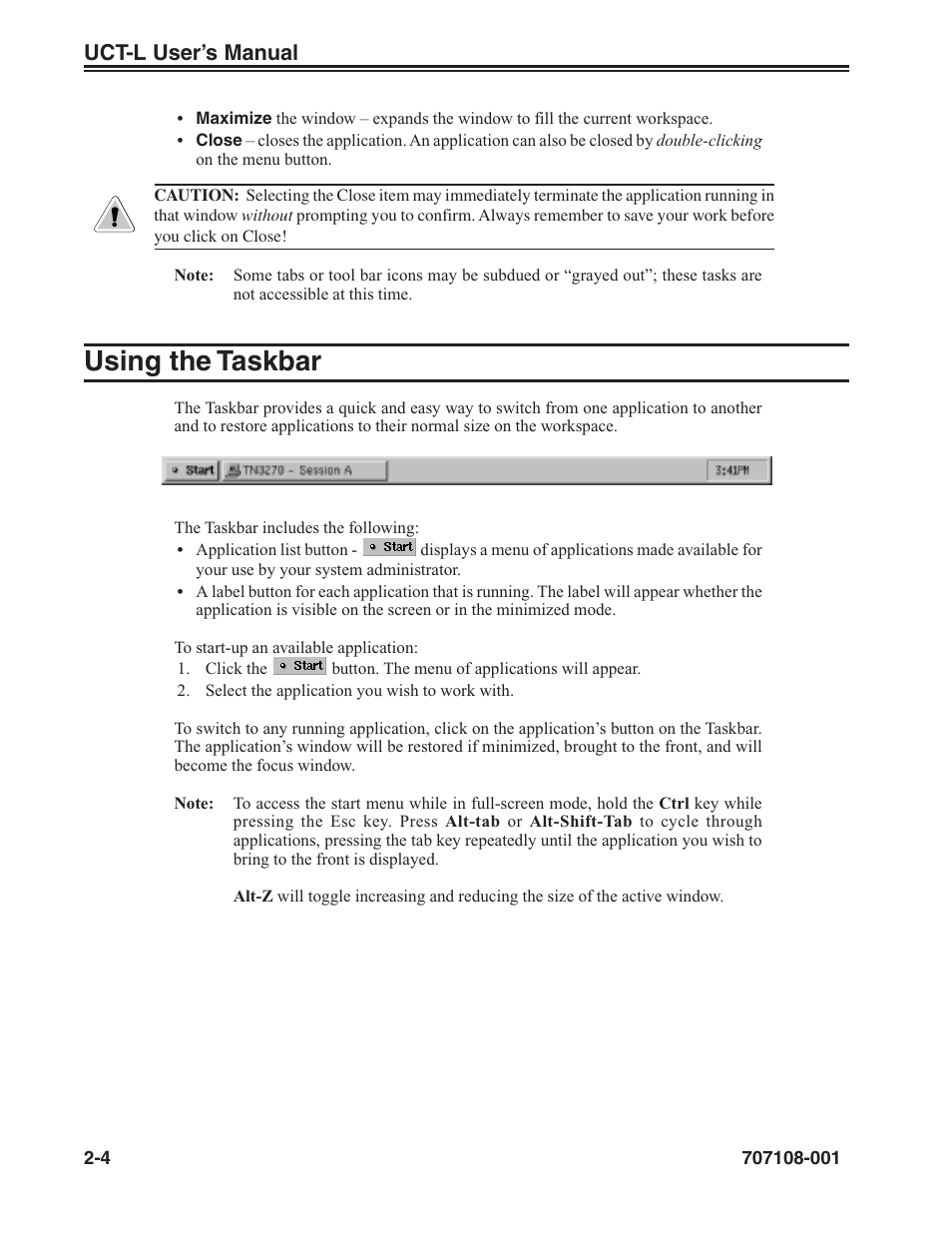 Using the taskbar -4, Using the taskbar | Visara UCT-L User Manual | Page 22 / 160