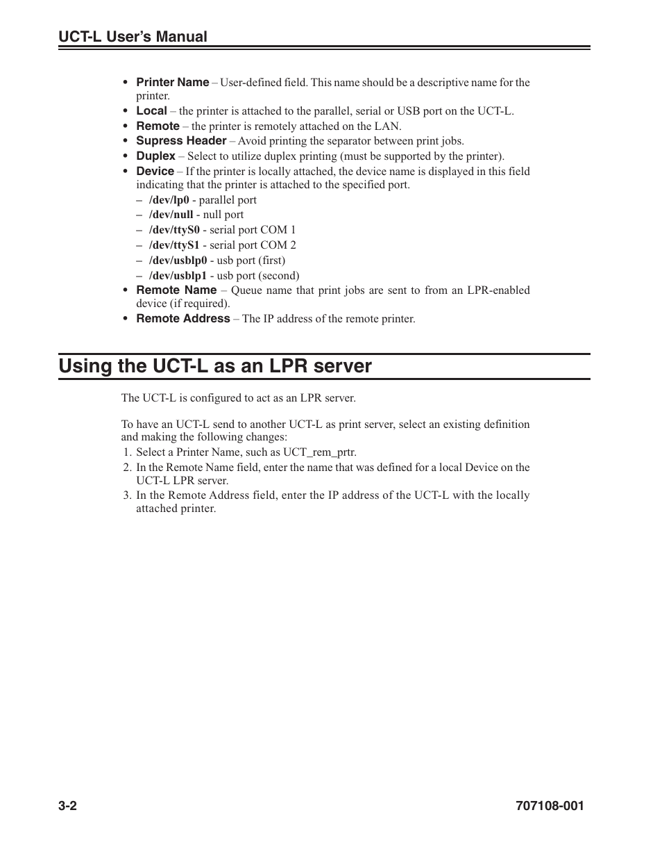 Using the uct-l as an lpr server -2, Using the uct-l as an lpr server | Visara UCT-L User Manual | Page 24 / 160