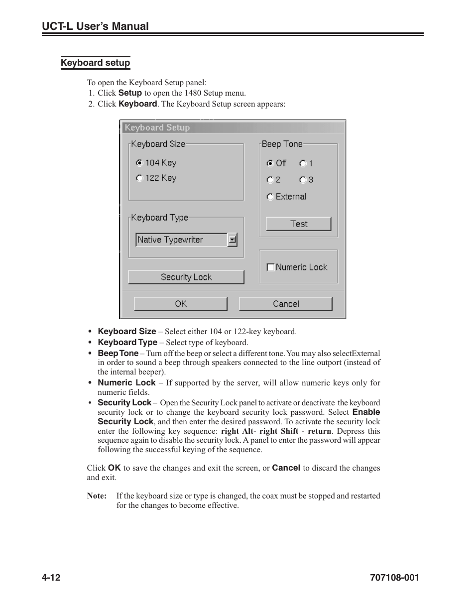 Keyboard setup -12, Uct-l user’s manual | Visara UCT-L User Manual | Page 36 / 160