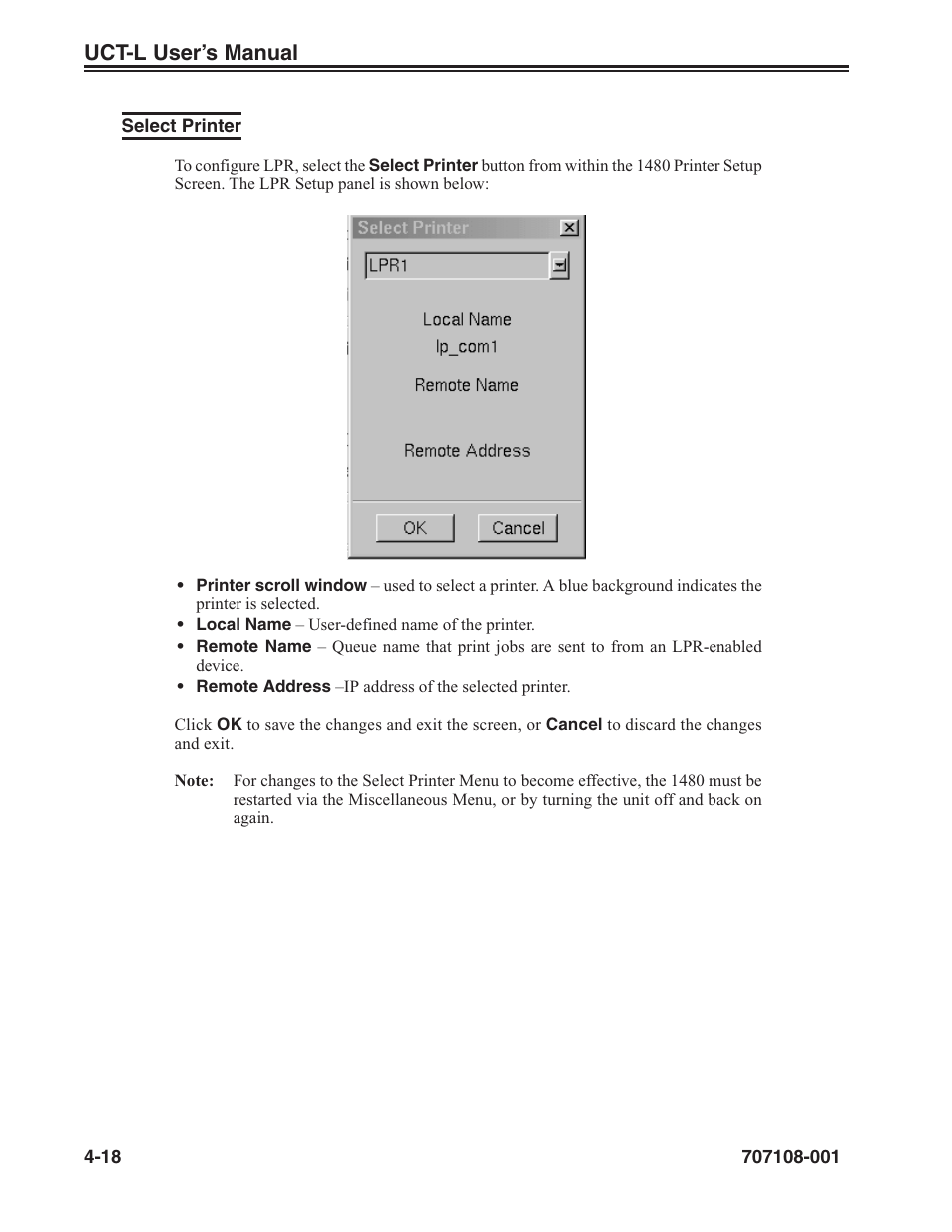 Select printer -18, Uct-l user’s manual | Visara UCT-L User Manual | Page 42 / 160