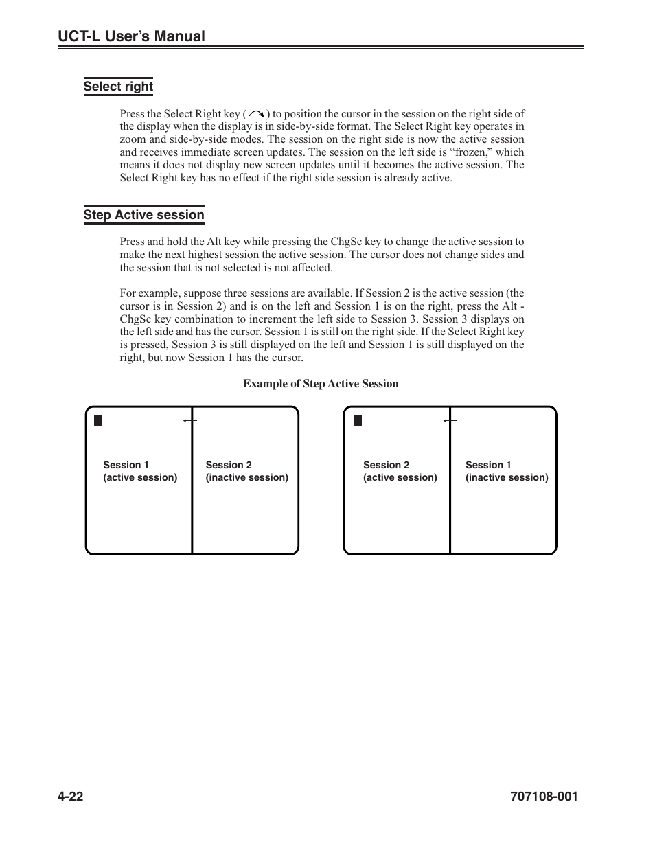Select right -22 step active session -22, Uct-l user’s manual | Visara UCT-L User Manual | Page 46 / 160