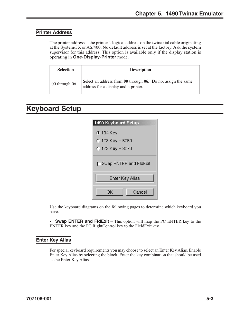 Printer address -3, Keyboard setup -3, Enter key alias -3 | Keyboard setup | Visara UCT-L User Manual | Page 51 / 160
