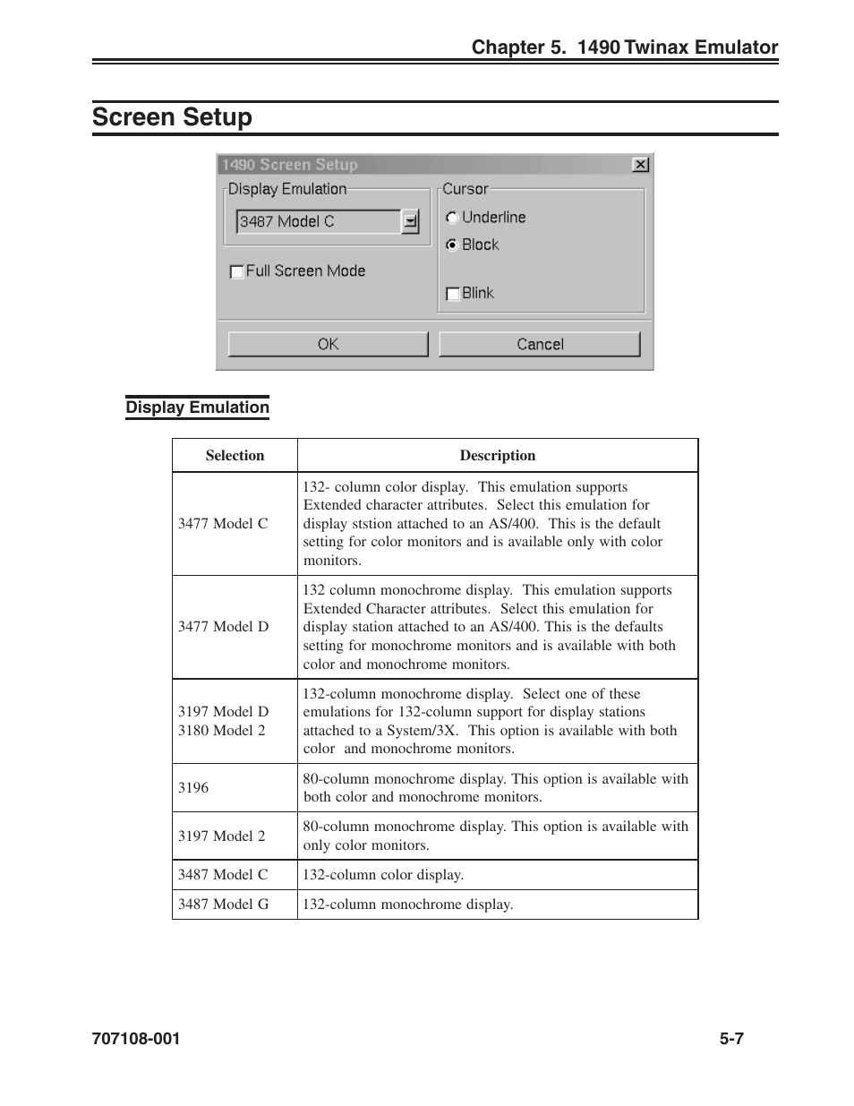 Screen setup -7, Display emulation -7, Screen setup | Visara UCT-L User Manual | Page 55 / 160