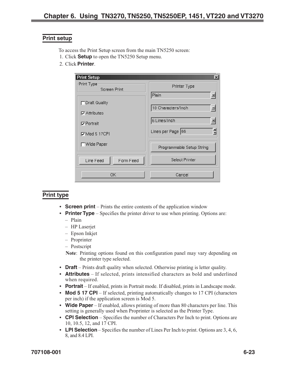 Print setup -23 print type -23 | Visara UCT-L User Manual | Page 85 / 160
