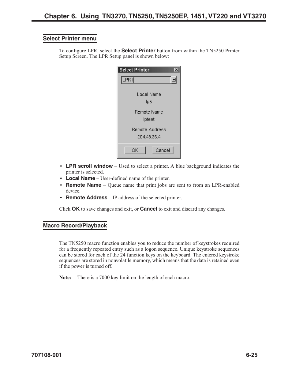 Select printer menu -25 macro record/playback -25 | Visara UCT-L User Manual | Page 87 / 160