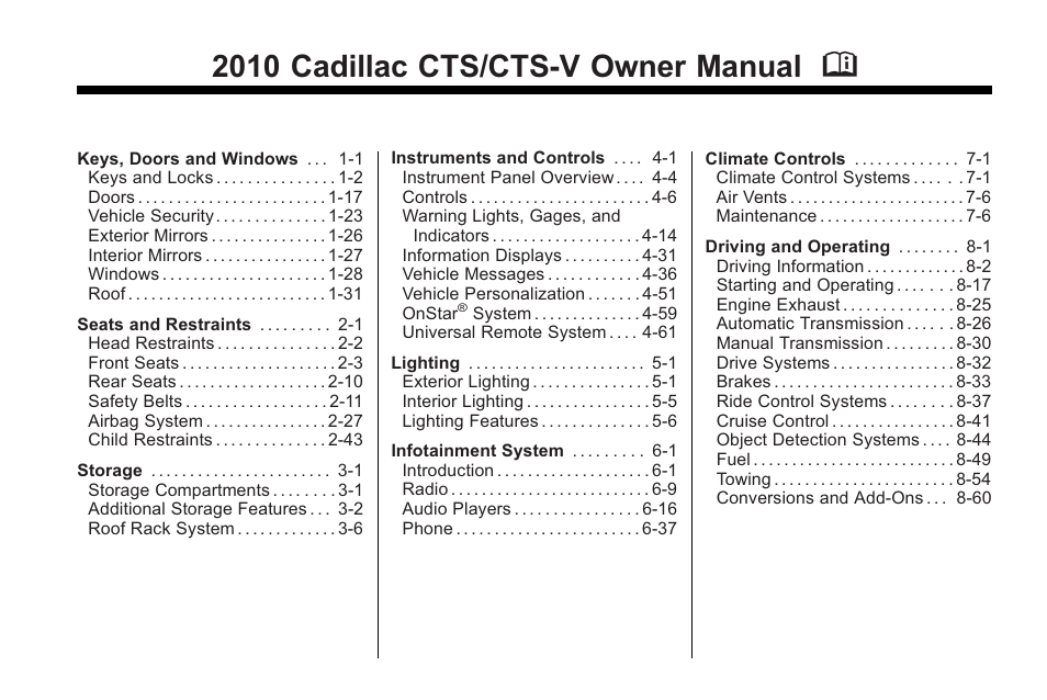 Cadillac 2010 Cadillac CTS/CTS-V User Manual | 464 pages