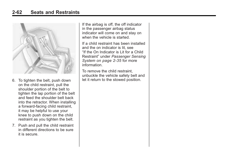 62 seats and restraints | Cadillac 2010 Cadillac CTS/CTS-V User Manual | Page 100 / 464
