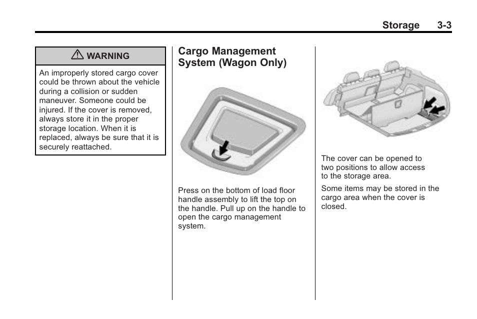 Cargo management system (wagon only), Cargo management system, Wagon only) -3 | Cadillac 2010 Cadillac CTS/CTS-V User Manual | Page 103 / 464