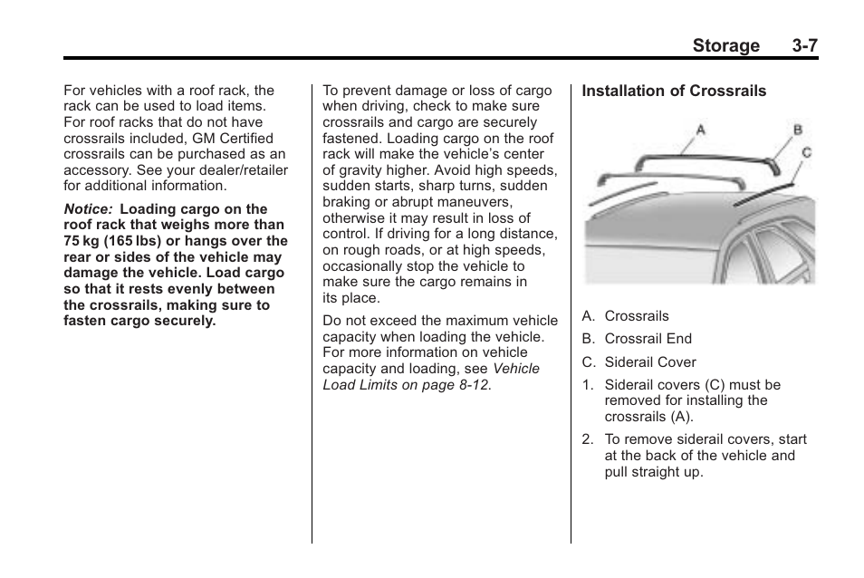 Storage 3-7 | Cadillac 2010 Cadillac CTS/CTS-V User Manual | Page 107 / 464
