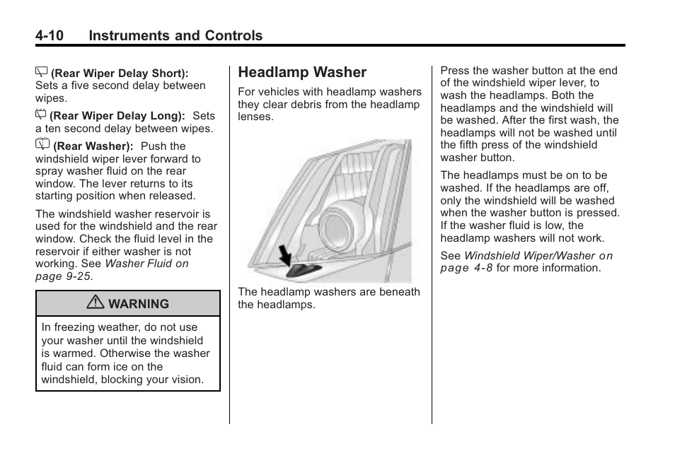 Headlamp washer, Headlamp washer -10 | Cadillac 2010 Cadillac CTS/CTS-V User Manual | Page 120 / 464