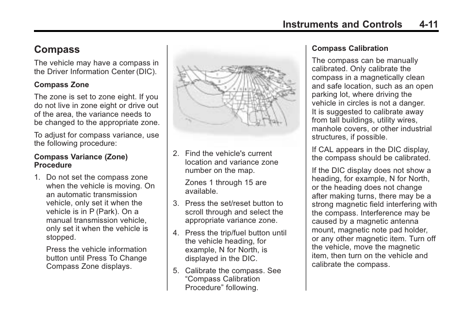 Compass, Compass -11, Instruments and controls 4-11 | Cadillac 2010 Cadillac CTS/CTS-V User Manual | Page 121 / 464