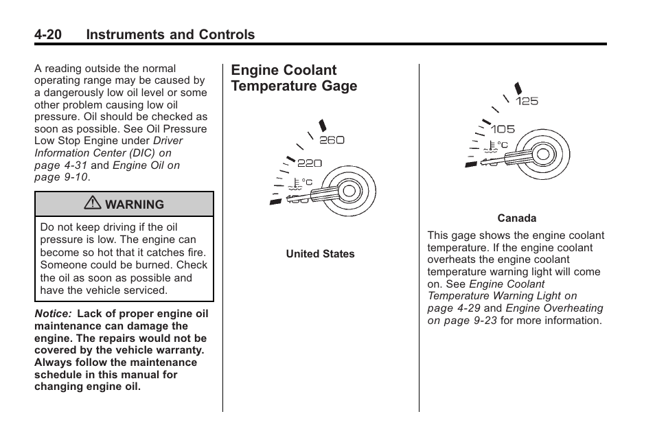 Engine coolant temperature gage, Engine coolant, Temperature gage -20 | Cadillac 2010 Cadillac CTS/CTS-V User Manual | Page 130 / 464