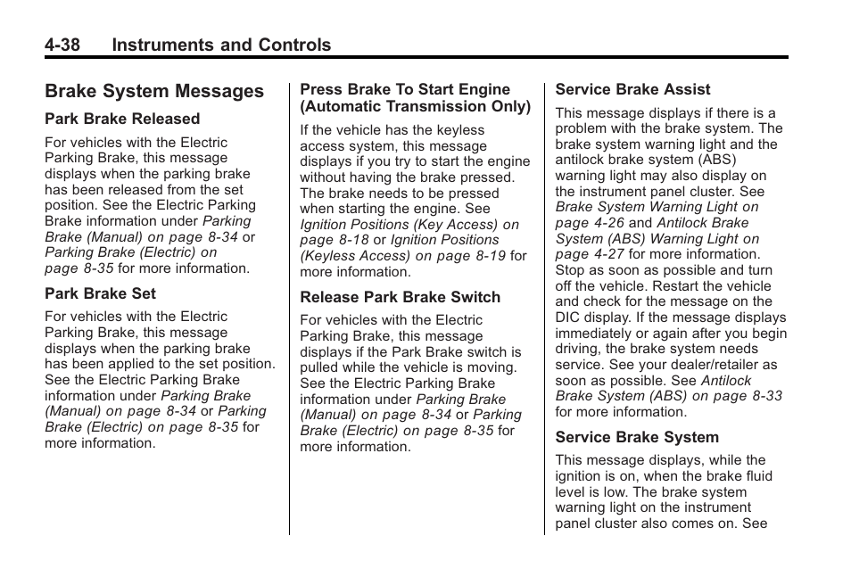 Brake system messages, Brake system messages -38, Ride control | Cadillac 2010 Cadillac CTS/CTS-V User Manual | Page 148 / 464