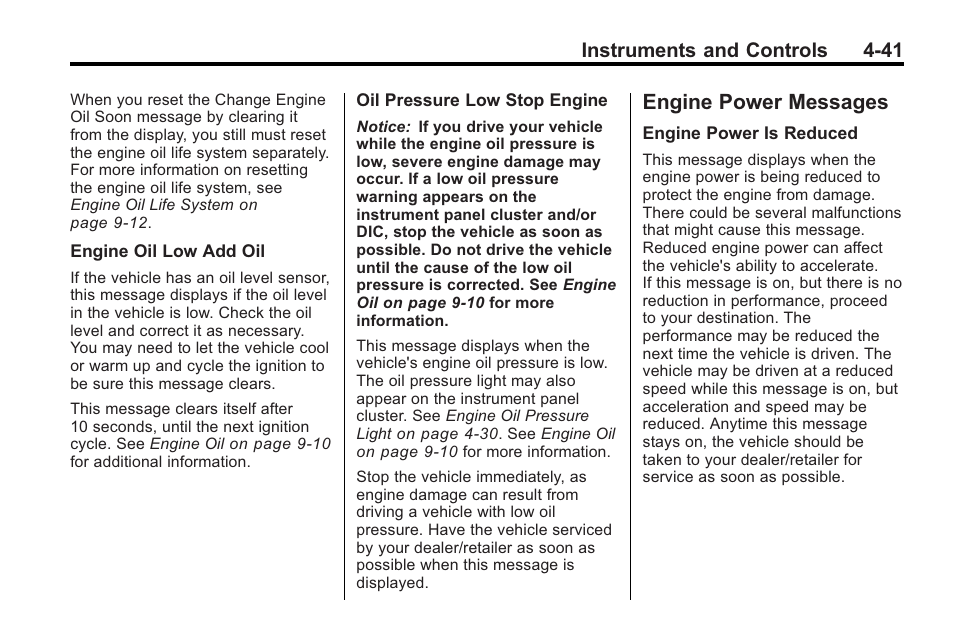 Engine power messages, Engine power messages -41 | Cadillac 2010 Cadillac CTS/CTS-V User Manual | Page 151 / 464