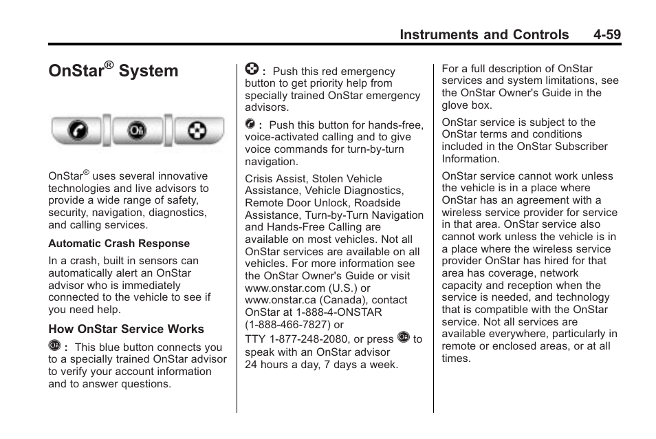 Onstar® system, Onstar, System -59 | Engine, System | Cadillac 2010 Cadillac CTS/CTS-V User Manual | Page 169 / 464