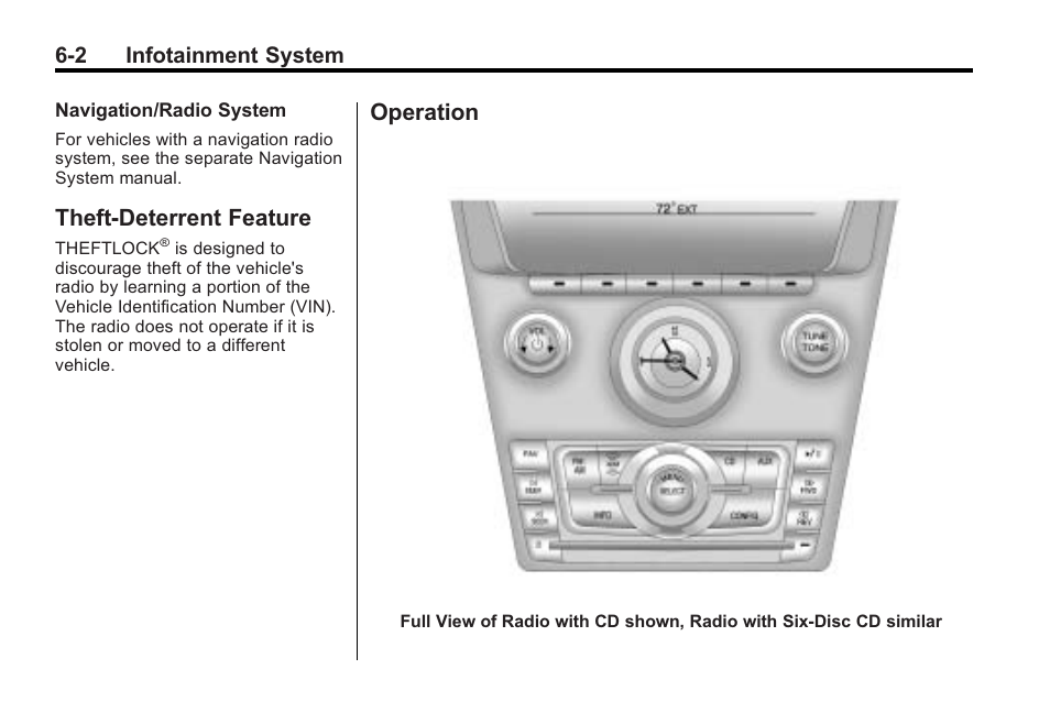 Theft-deterrent feature, Operation, Theft-deterrent feature -2 operation -2 | Taking your eyes | Cadillac 2010 Cadillac CTS/CTS-V User Manual | Page 186 / 464