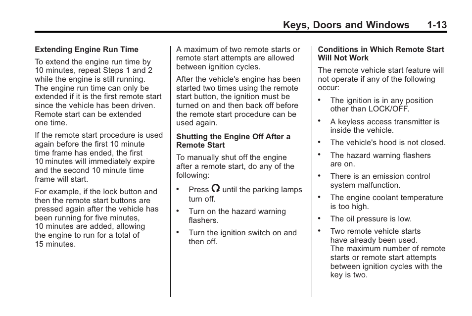 Keys, doors and windows 1-13 | Cadillac 2010 Cadillac CTS/CTS-V User Manual | Page 19 / 464