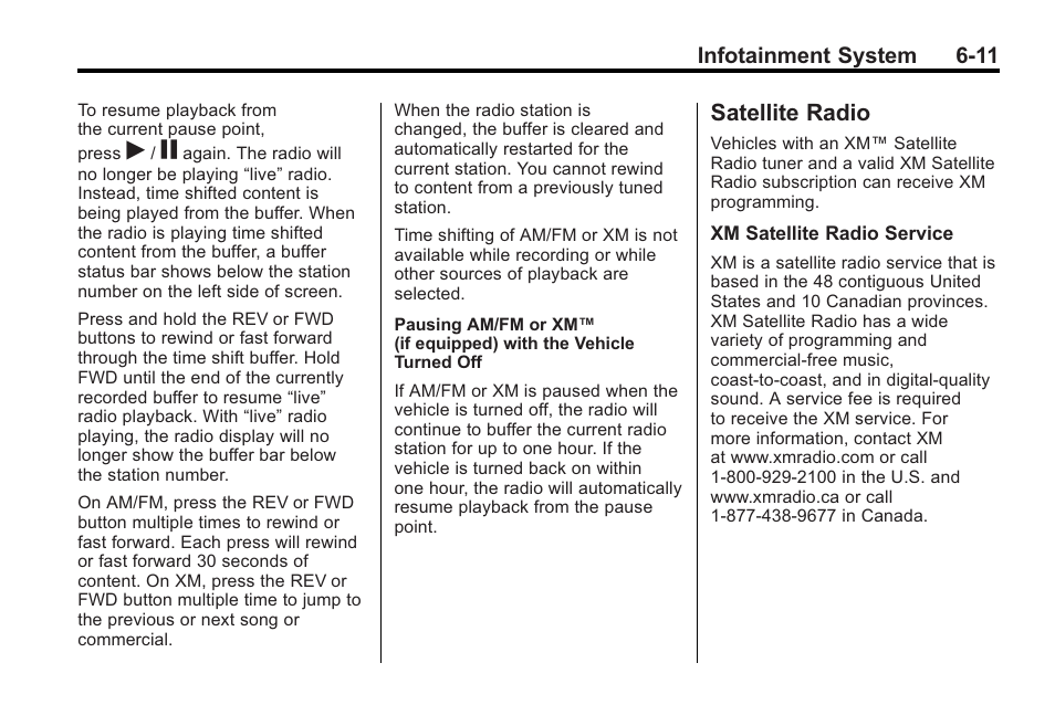 Satellite radio, Satellite radio -11, Give extended | Cadillac 2010 Cadillac CTS/CTS-V User Manual | Page 195 / 464