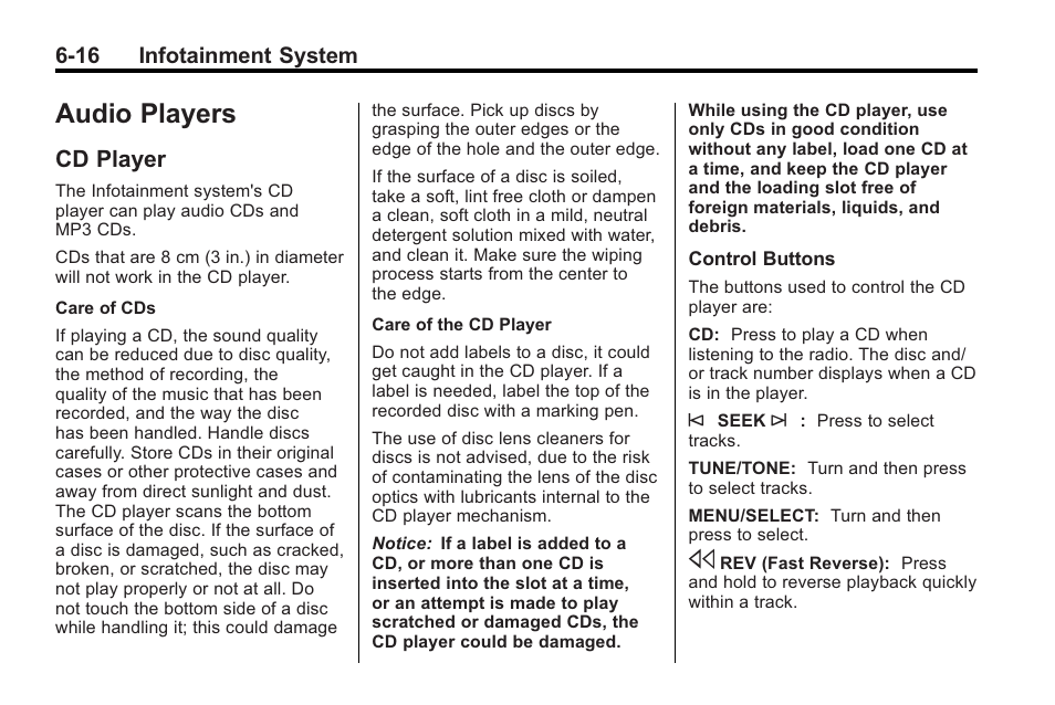 Audio players, Cd player, Cd player -16 | Many audio | Cadillac 2010 Cadillac CTS/CTS-V User Manual | Page 200 / 464