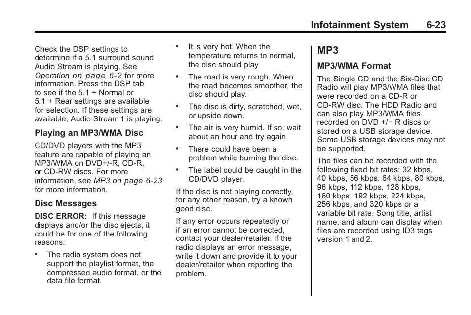 Mp3 -23, Road, Infotainment system 6-23 | Cadillac 2010 Cadillac CTS/CTS-V User Manual | Page 207 / 464