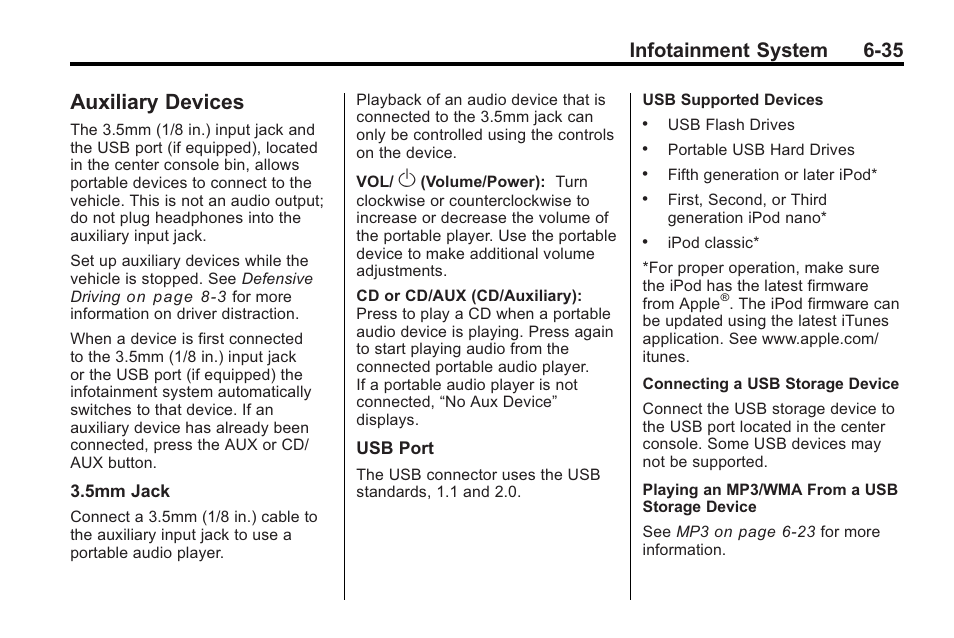 Auxiliary devices, Auxiliary devices -35, Infotainment system 6-35 | Cadillac 2010 Cadillac CTS/CTS-V User Manual | Page 219 / 464