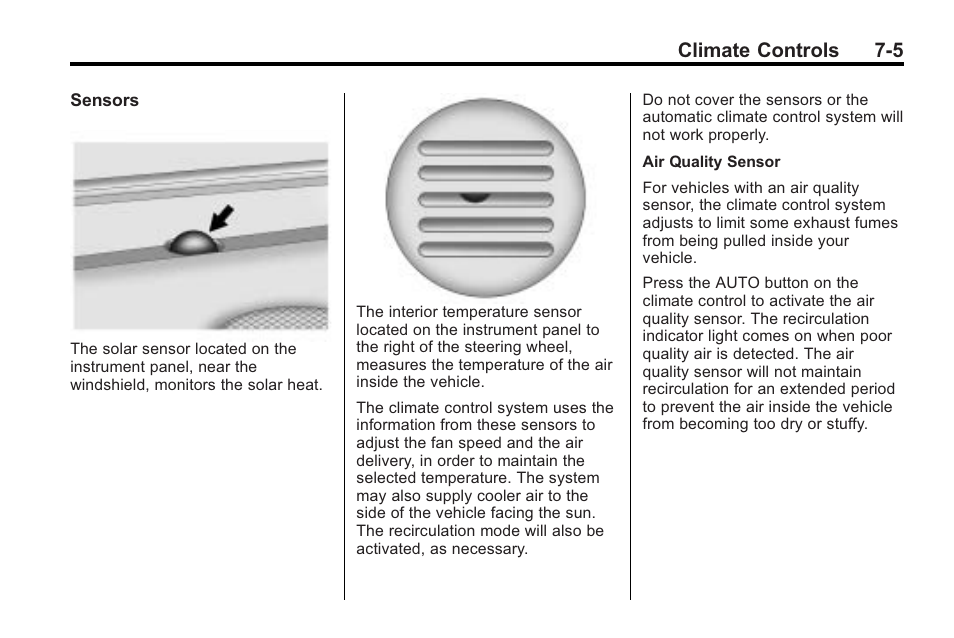 Climate controls 7-5 | Cadillac 2010 Cadillac CTS/CTS-V User Manual | Page 237 / 464