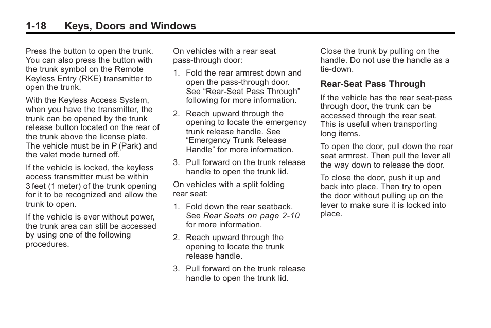 18 keys, doors and windows | Cadillac 2010 Cadillac CTS/CTS-V User Manual | Page 24 / 464