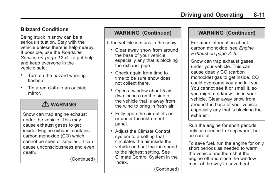 Driving and operating 8-11 | Cadillac 2010 Cadillac CTS/CTS-V User Manual | Page 251 / 464