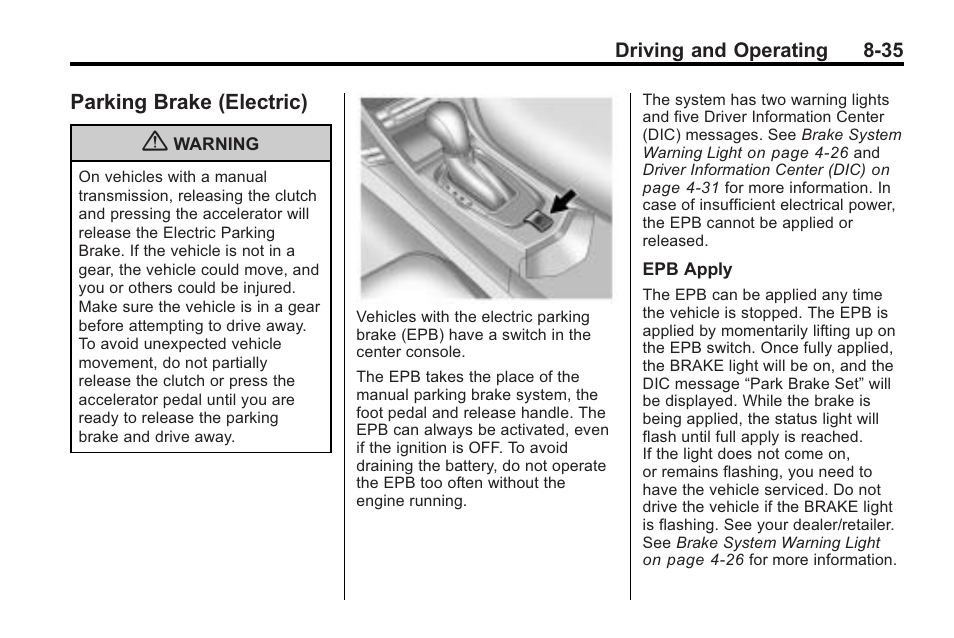 Parking brake (electric), Parking brake (electric) -35 | Cadillac 2010 Cadillac CTS/CTS-V User Manual | Page 275 / 464