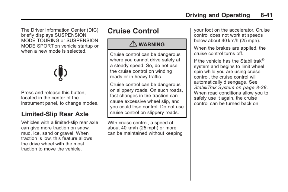 Limited-slip rear axle, Cruise control, Limited-slip rear axle -41 | Cruise control -41 | Cadillac 2010 Cadillac CTS/CTS-V User Manual | Page 281 / 464