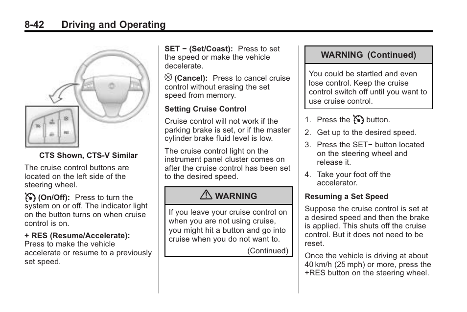 42 driving and operating | Cadillac 2010 Cadillac CTS/CTS-V User Manual | Page 282 / 464