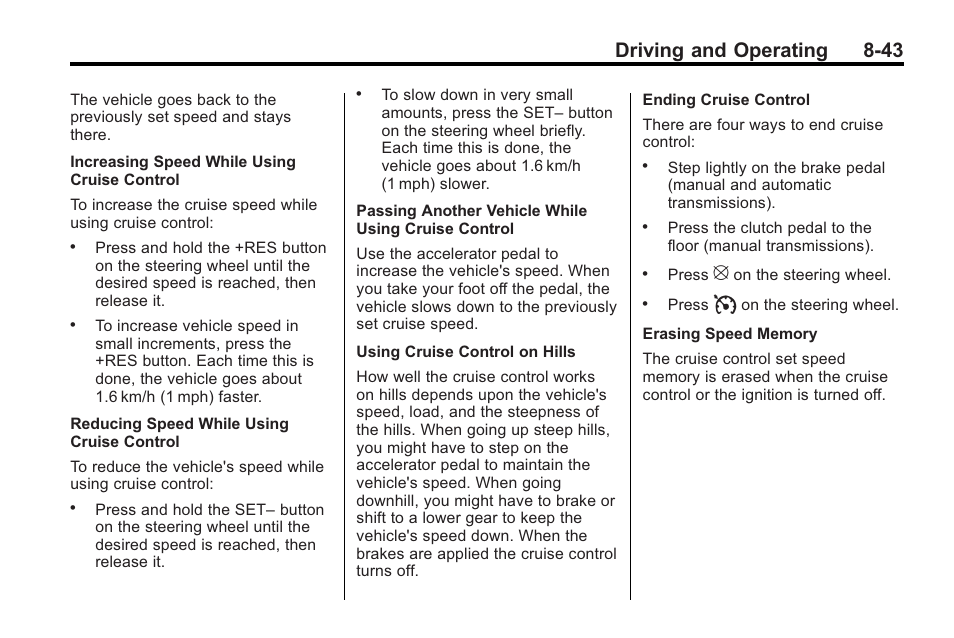 Driving and operating 8-43 | Cadillac 2010 Cadillac CTS/CTS-V User Manual | Page 283 / 464