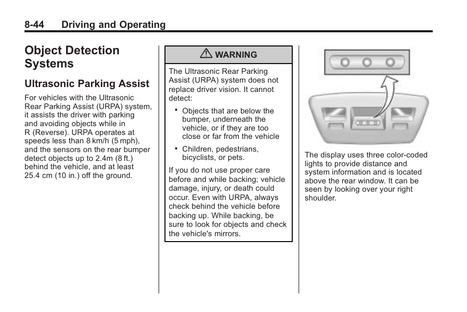 Object detection systems, Ultrasonic parking assist, Object detection systems -44 | Ultrasonic parking assist -44 | Cadillac 2010 Cadillac CTS/CTS-V User Manual | Page 284 / 464